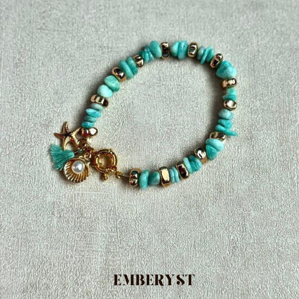 Stylish Amazonite Chip Bracelet with Beach Vibes Charms