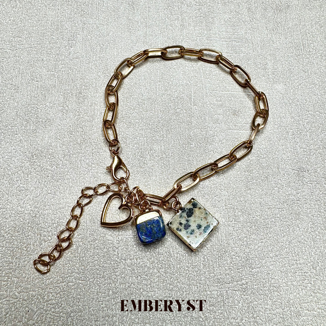 Triple Charm Chain Bracelet with Crystals