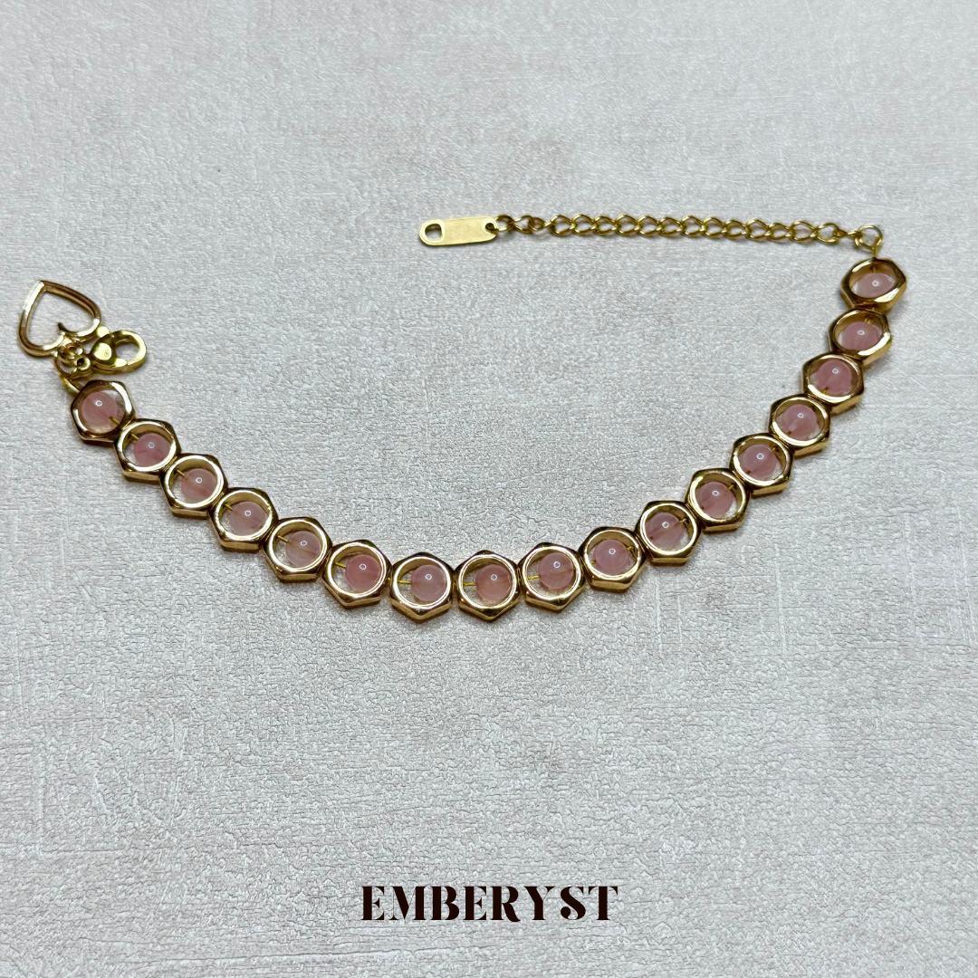 Rose Quartz Gold Plated Tennis Bracelet