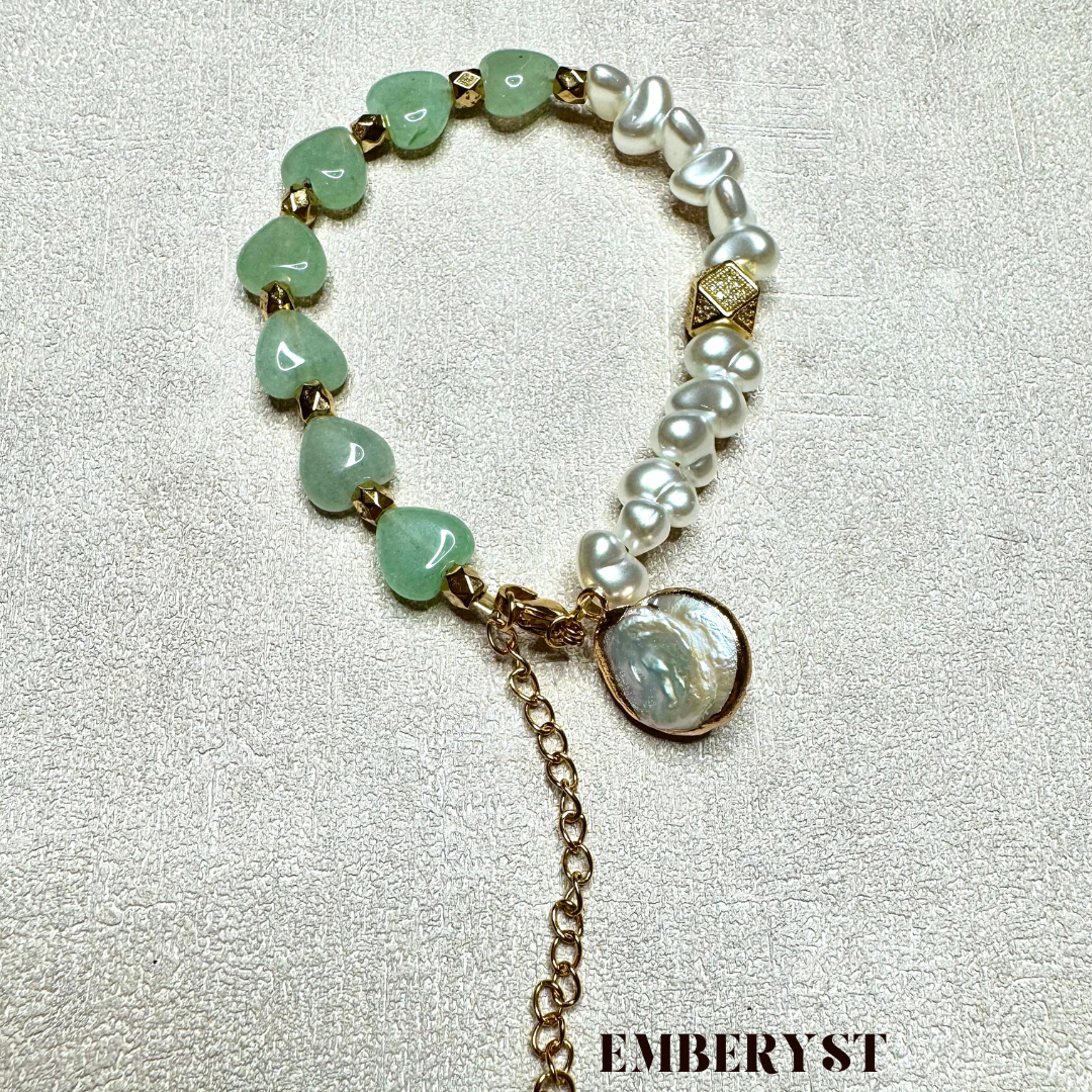 Stylish Green Aventurine & Pearl Bracelet